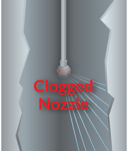 Graphic of clogged tank cleaning spray ball.