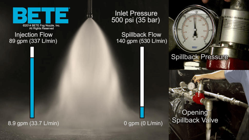 Still from BETE’s BETE Spillback Nozzle Demonstration Video showing an engineer operating the innovative spray nozzle technology.