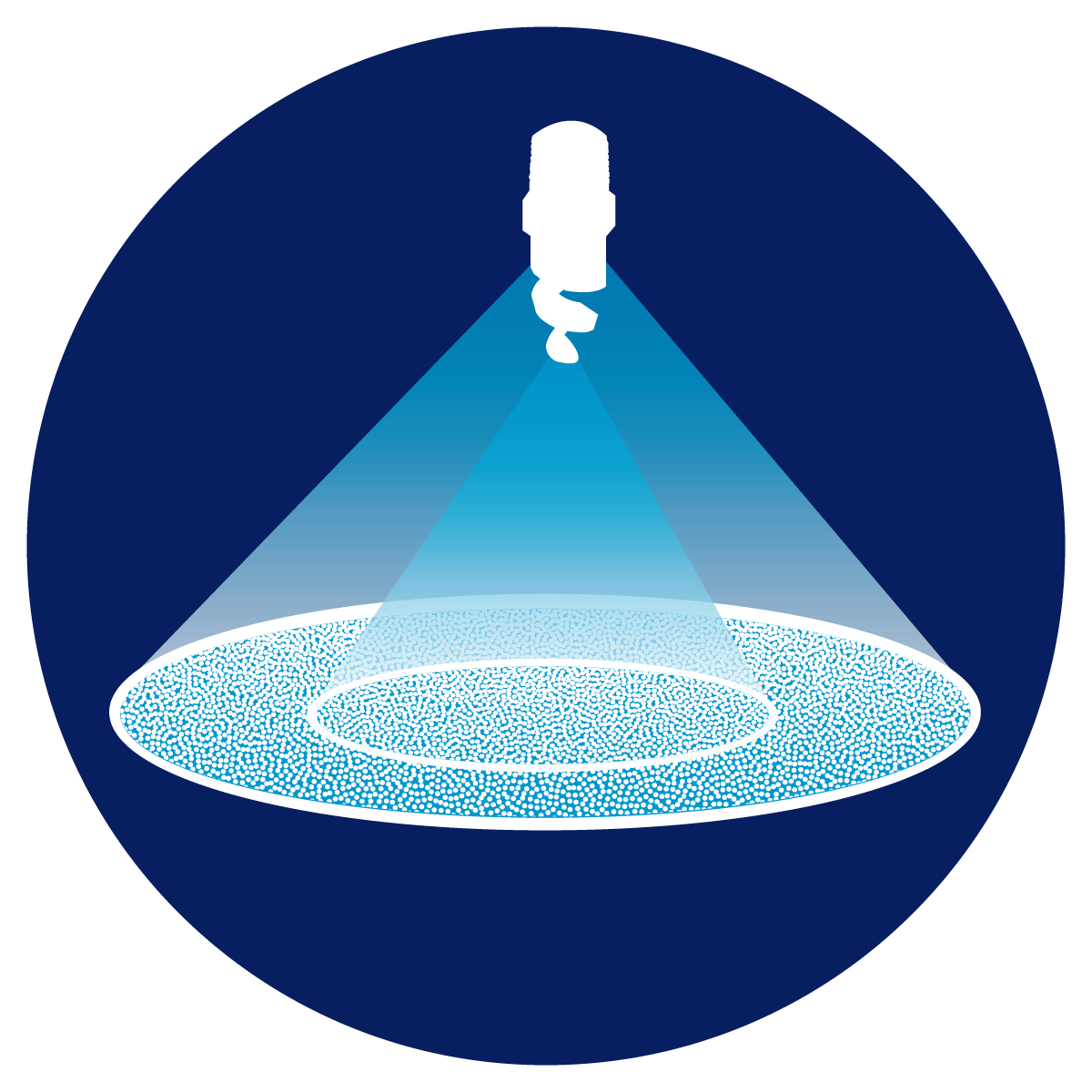 Spiral spray nozzle spray pattern.